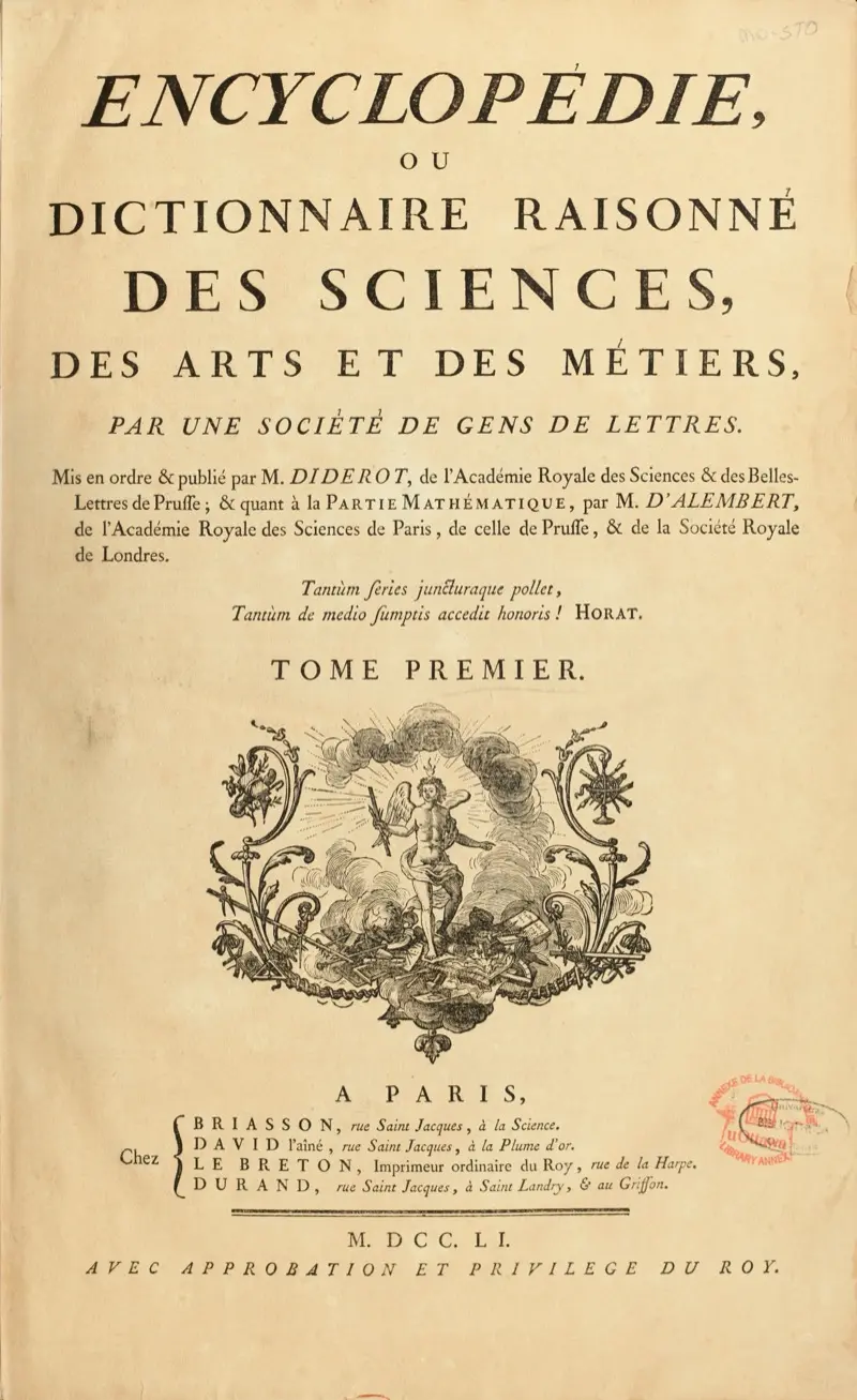 A Encyclopédie de Diderot e d'Alembert (1751) — a primeira enciclopédia moderna que organizou todo o conhecimento humano em um sistema estruturado e pesquisável