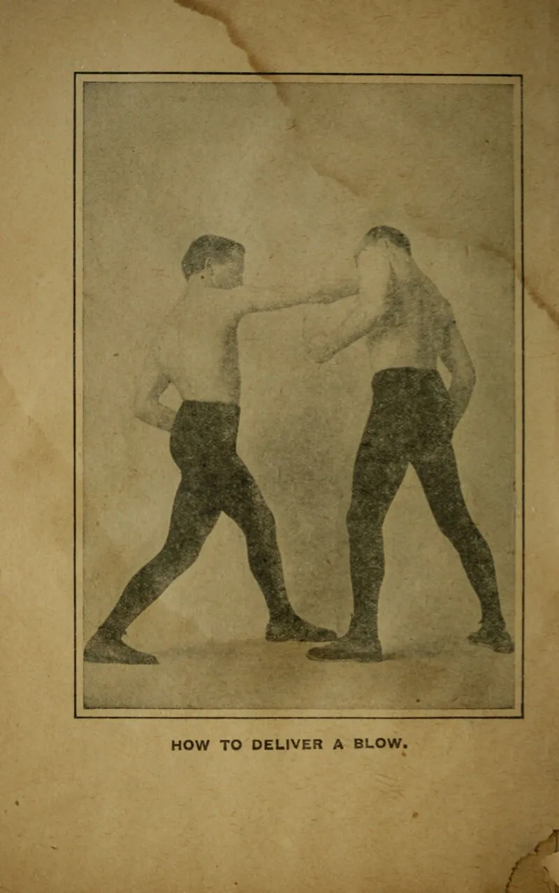 How to Deliver a Blow — the rear cross from orthodox stance, from Boxing and How to Train (1913)