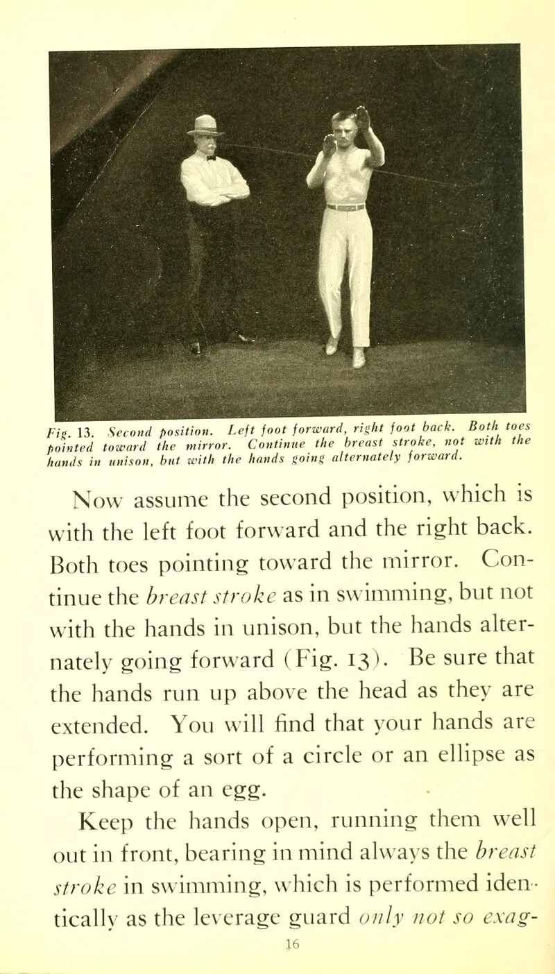 Second Position — left foot forward, right foot back, from Boxing Self-Defense by Marshall Stillman