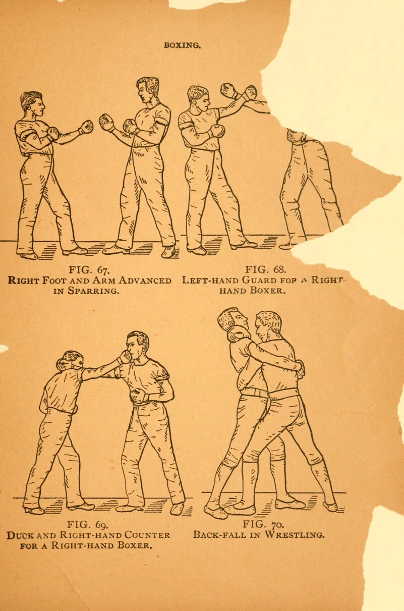 Right Foot and Arm Advanced in Sparring — southpaw stance figures from Boxing by Sullivan (1892)
