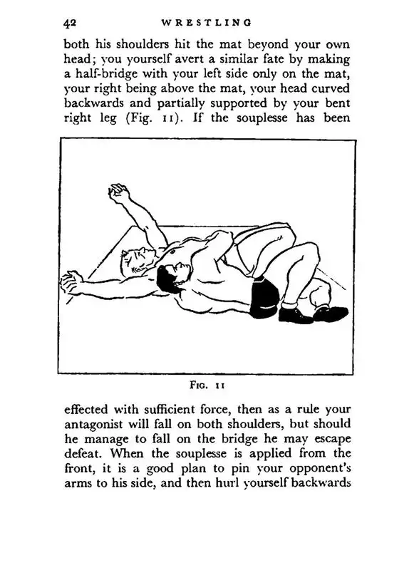 A historical illustration of a wrestling pin from a public domain catch-as-catch-can wrestling manual — showing ground control techniques that are precursors to the modern spladle. Public domain, pre-1929
