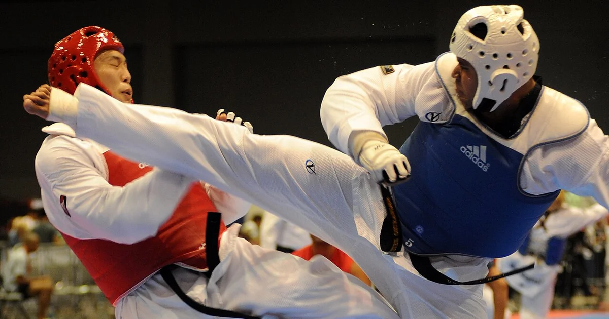 Taekwondo spinning heel kick at competition height — the twit huryo chagi, which scores 5 points under WT rules, is the highest-value single technique in Olympic taekwondo. This guide covers all 19 kicks from beginner ap chagi to advanced tornado kicks.
